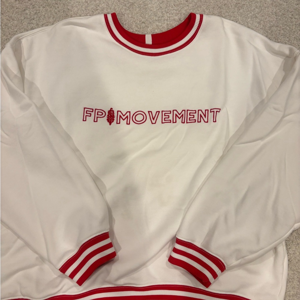 FP Movement by Free People White Sweatshirt with Red Trim